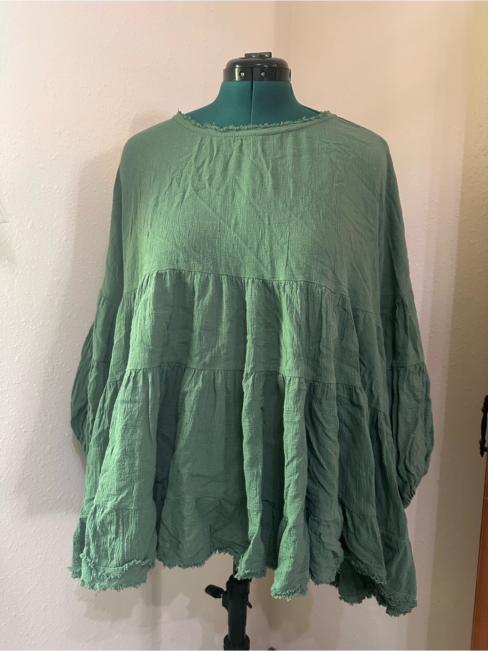 We The Free Tiered Cotton Tunic in Sage Green